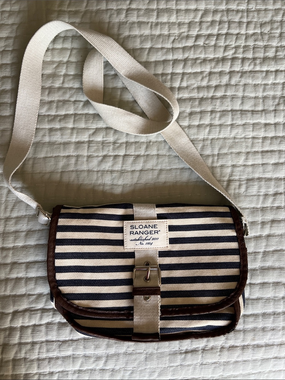 Sloane Ranger Navy & Cream Striped Canvas Crossbody Bag